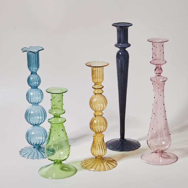 GlowCharm Pastel Glass Candle Holder | Decorative Candle Stands | Elegant Table Decor