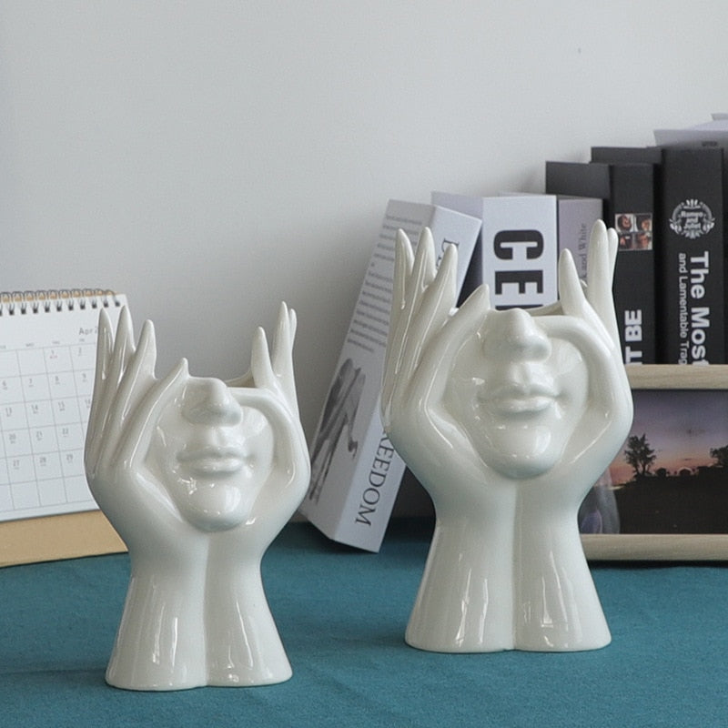 Ceramic Abstract Human Face Flower Vase