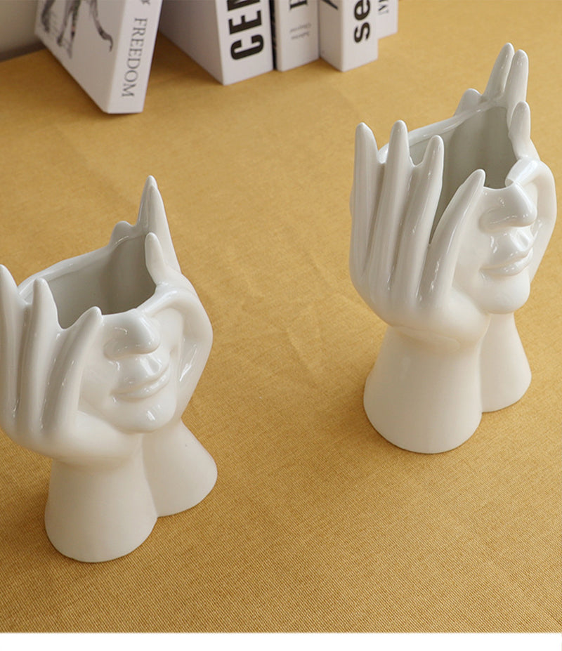 Ceramic Abstract Human Face Flower Vase