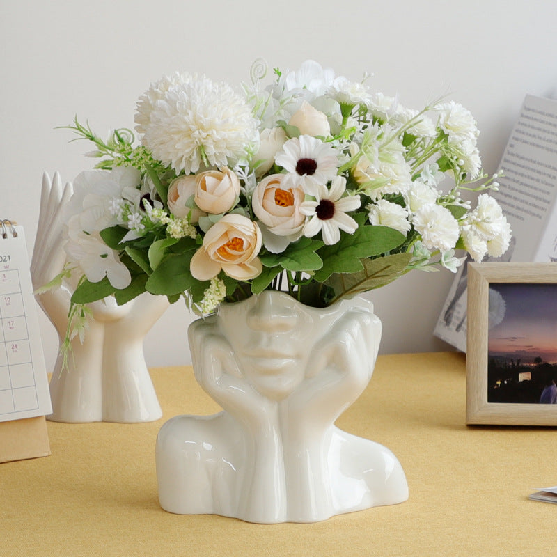 Ceramic Abstract Human Face Flower Vase