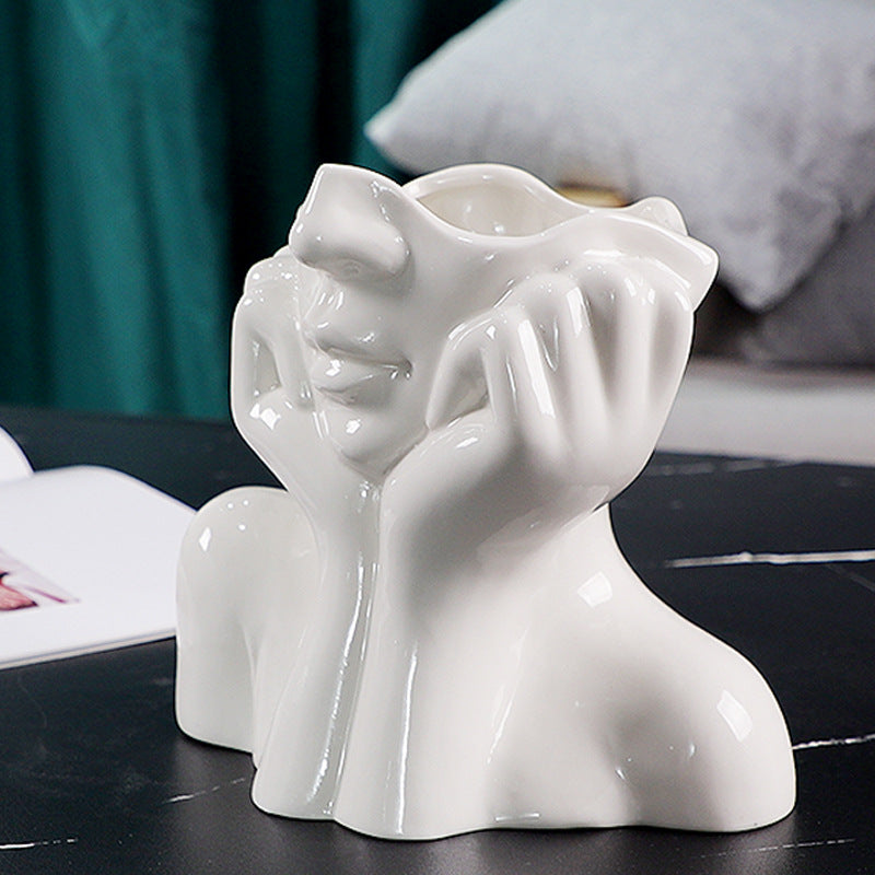 Ceramic Abstract Human Face Flower Vase