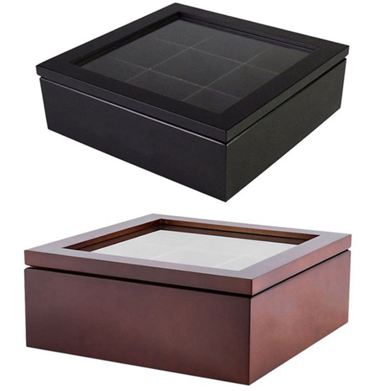 Large Grid Caddy Wood Tea Storage Box