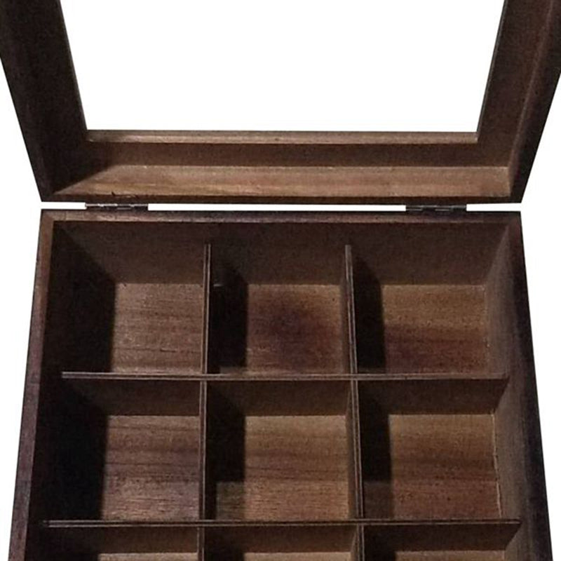Large Grid Caddy Wood Tea Storage Box