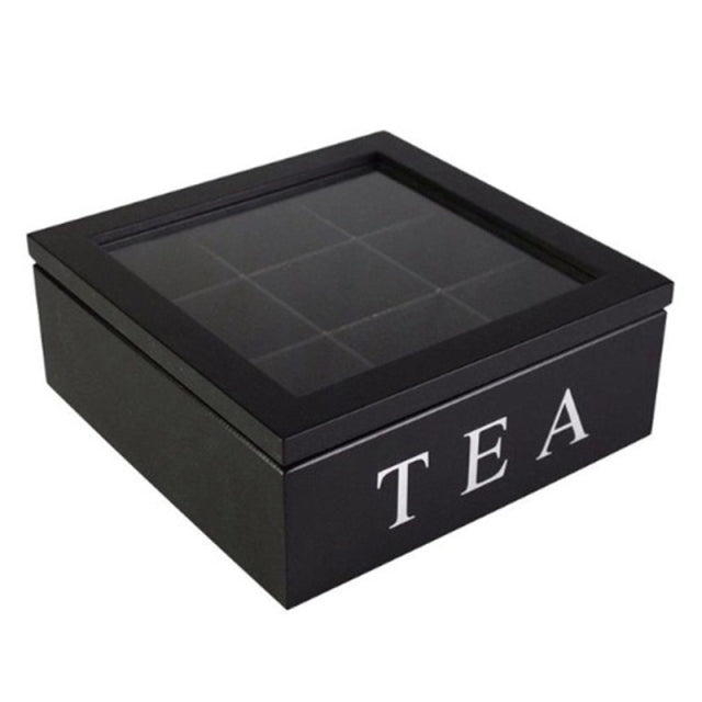 Large Grid Caddy Wood Tea Storage Box