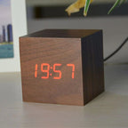 Digital Clock Cube in Modern Wood Design