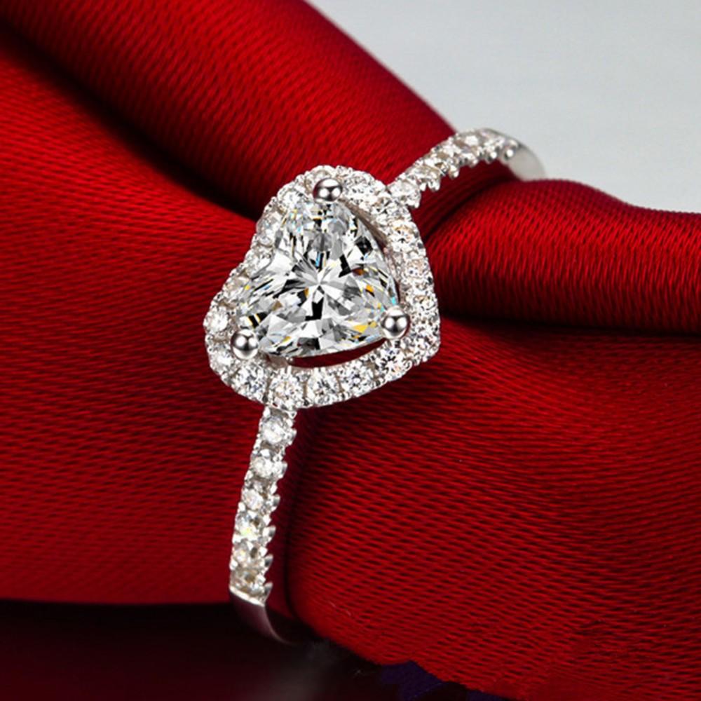 Silver Plated Crystal Love Heart Shaped Ring