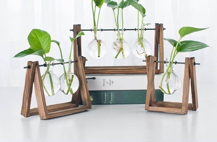 Decorative Wooden Vase With Wooden Tray