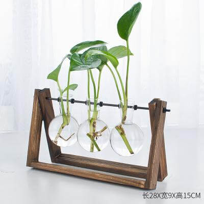 Decorative Wooden Vase With Wooden Tray