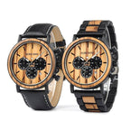 Wood and Stainless Steel Wooden Watch w/ Luminous Hands Mens Quartz Wristwatch