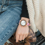 Womens Wooden Watch (Pink or Red) With Date Display