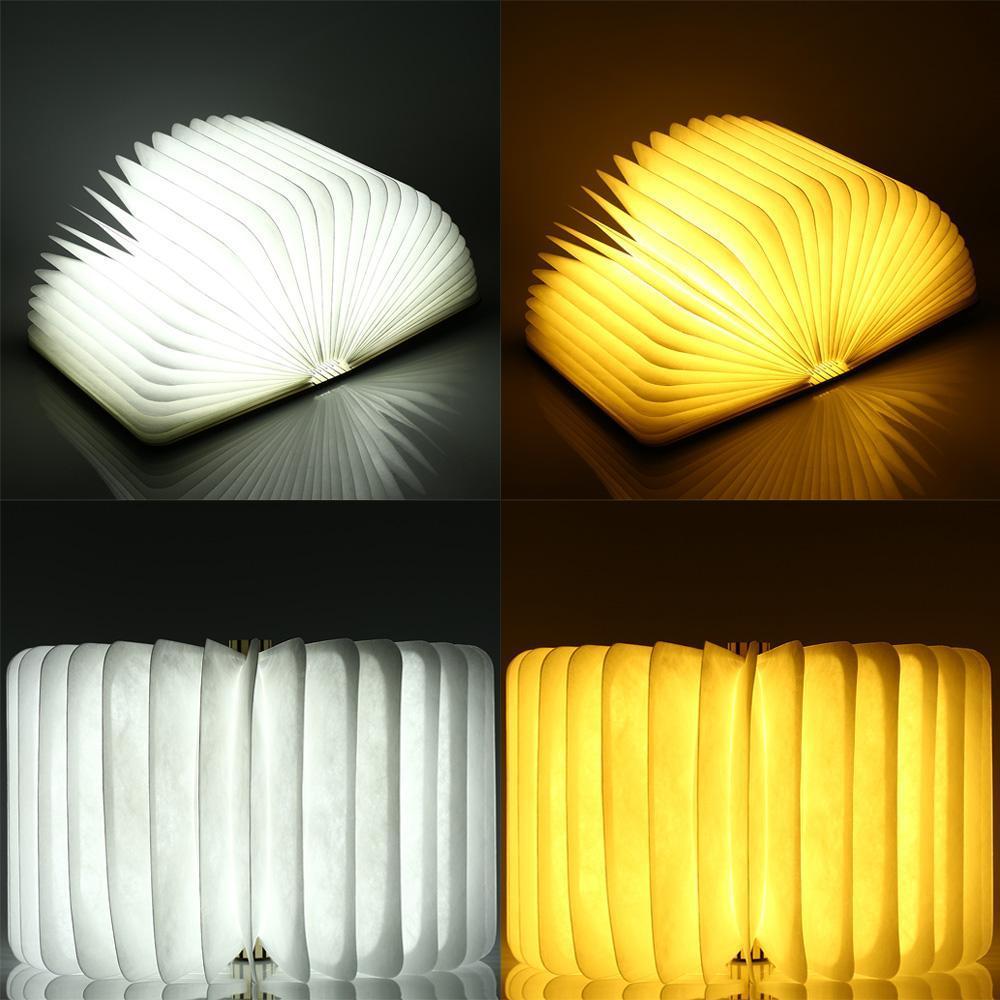 LED Foldable 360 Wooden Book Night Lamp Desk Light USB Rechargeable