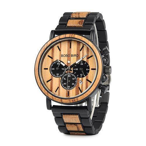 Wooden Men's Watch Military Chronograph