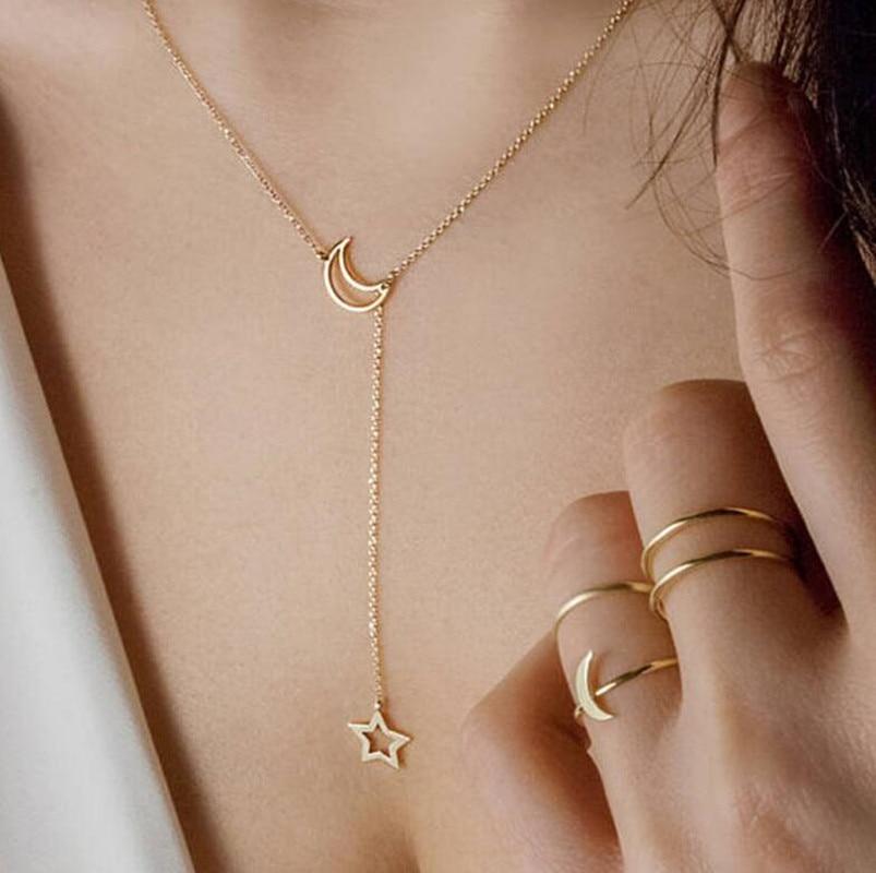 Moon & Star Hanging Drop Necklace