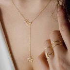 Moon & Star Hanging Drop Necklace