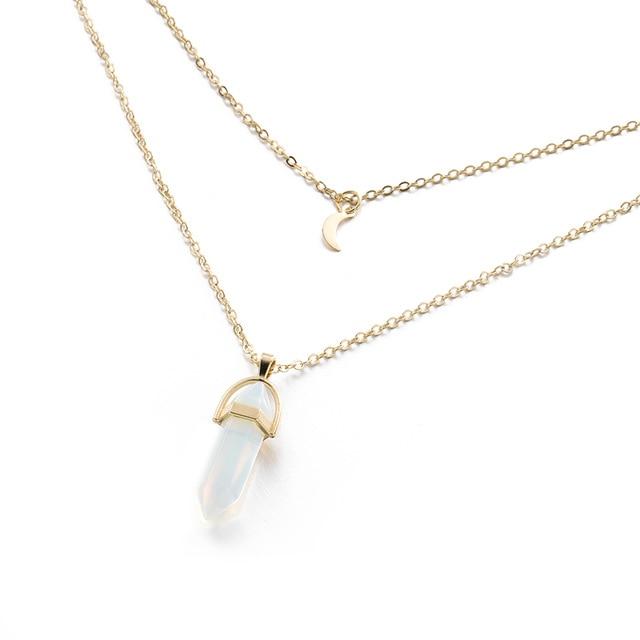 Multi Layered Moon & Crystal Drop Pendant Necklace