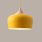 Pendant lights made of metal and wood in delicate pastel shades