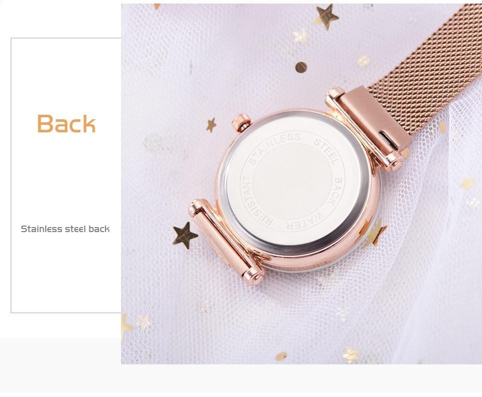 Fashionable Unique Mesh Magnet Buckle Exotic Starry Diamond Designer Luxury Ladies Women Watch