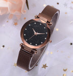Fashionable Unique Mesh Magnet Buckle Exotic Starry Diamond Designer Luxury Ladies Women Watch