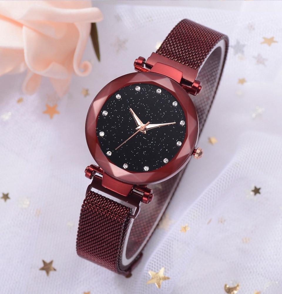 Fashionable Unique Mesh Magnet Buckle Exotic Starry Diamond Designer Luxury Ladies Women Watch