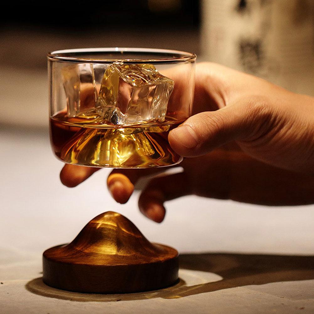 Houston - Wooden Base Whiskey Mountain Glass