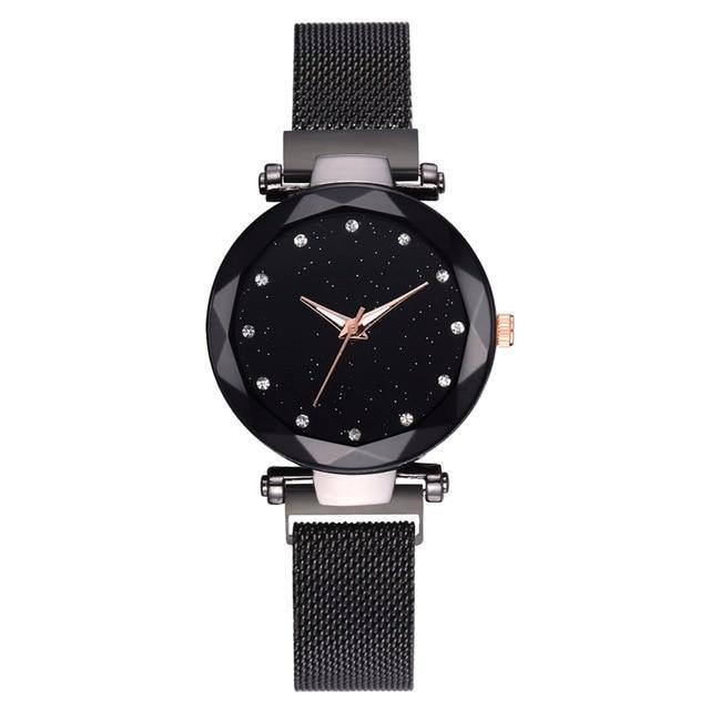 Fashionable Unique Mesh Magnet Buckle Exotic Starry Diamond Designer Luxury Ladies Women Watch