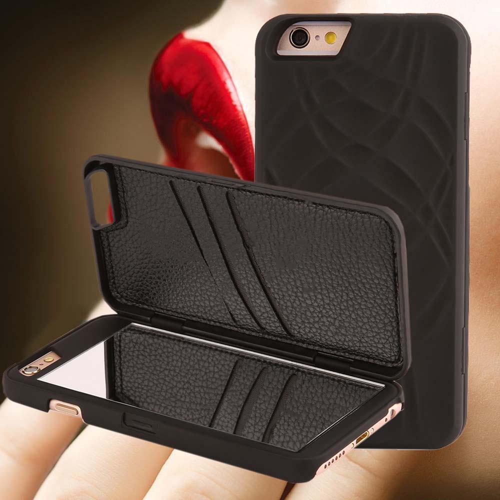 iPhone Case with Built-In Makeup Mirror, Card Slots, and Kickstand