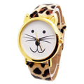 Fashion Women And Mens Lovely Cats Face Faux Leather Quartz Watch