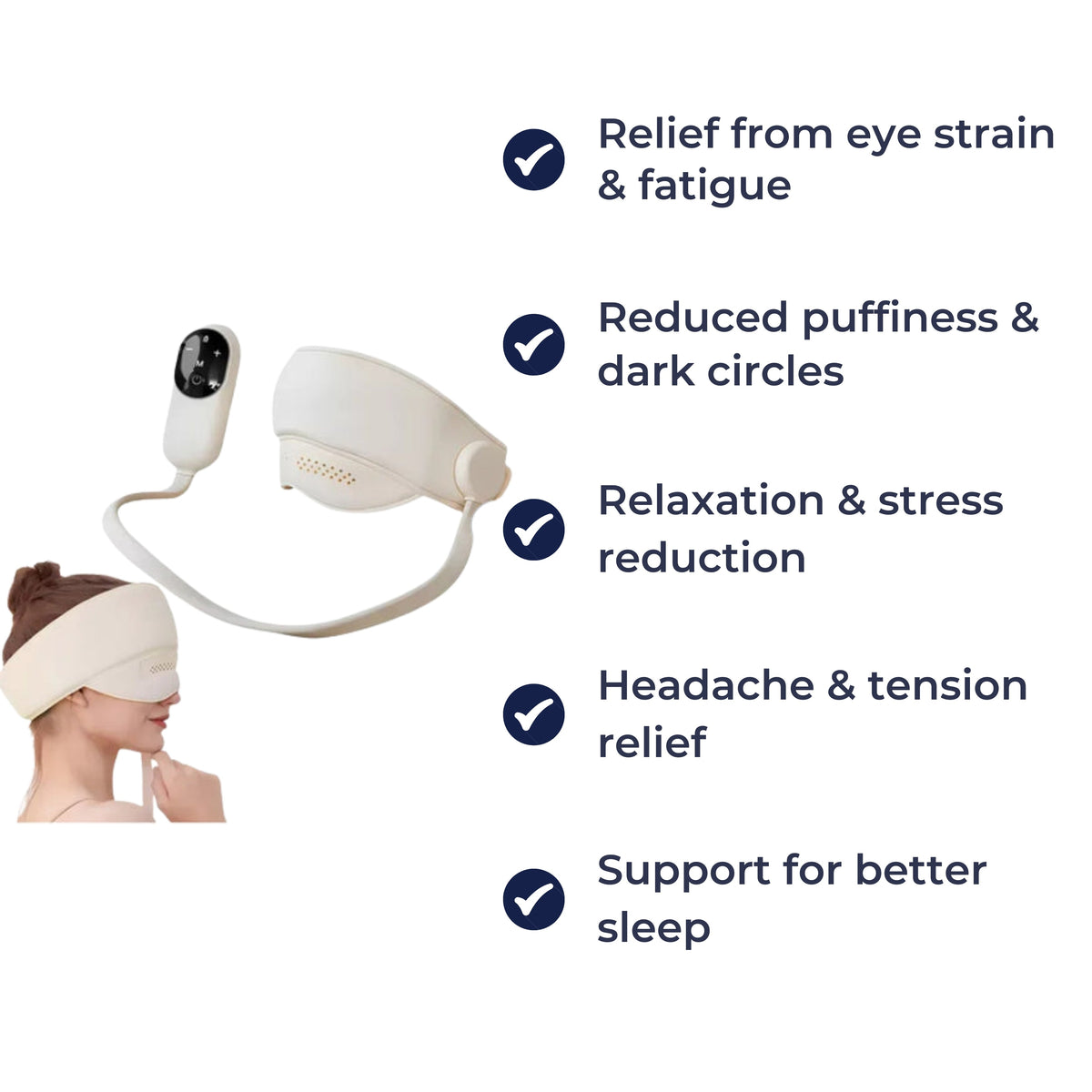 Heated Hot Compress – Adjustable Rechargeable Design – Stress Relief Relaxation & Better Sleep
