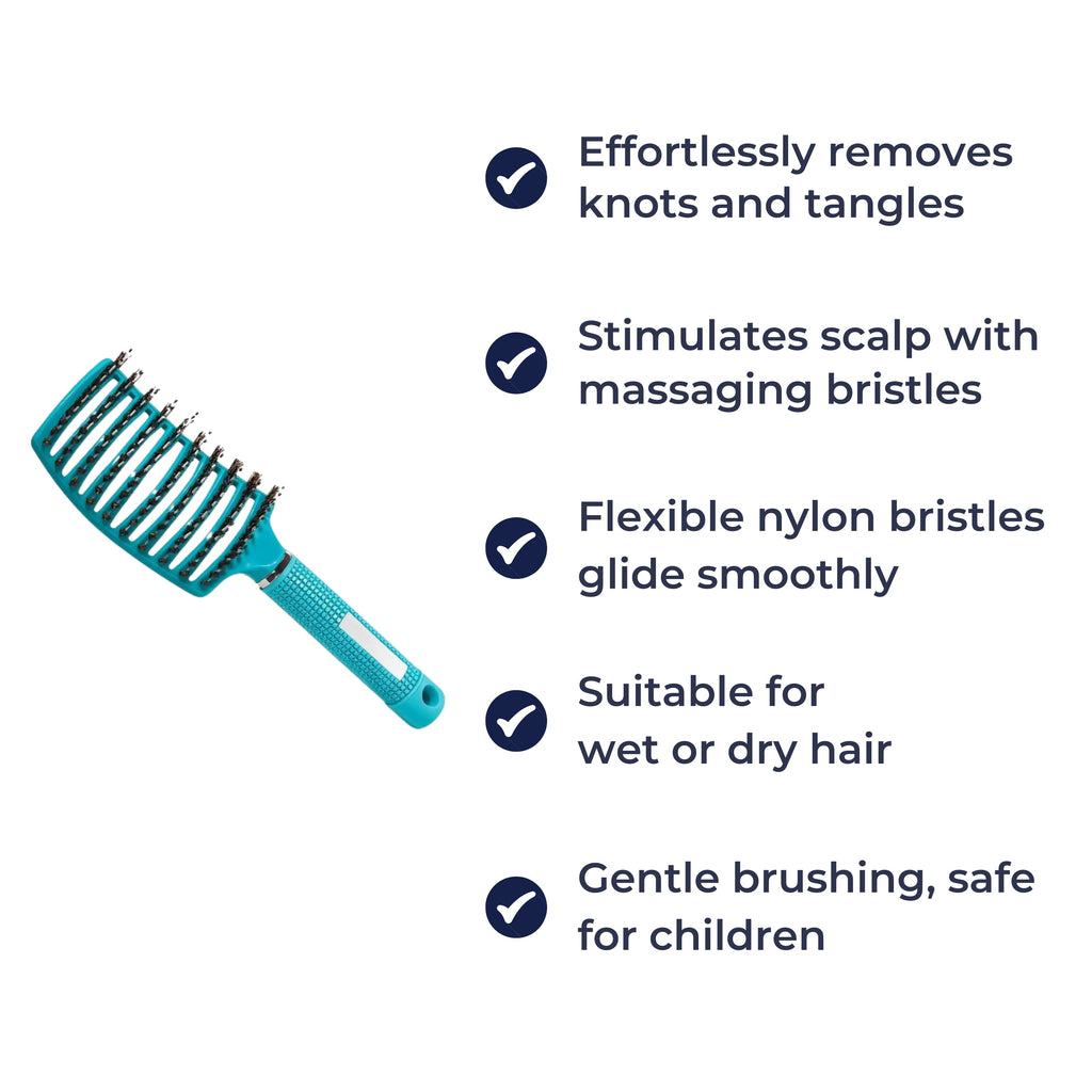 Quick Knot‑Free Detangling – Nylon Bristles with Scalp Massage Tips – For Thick or Curly Hair