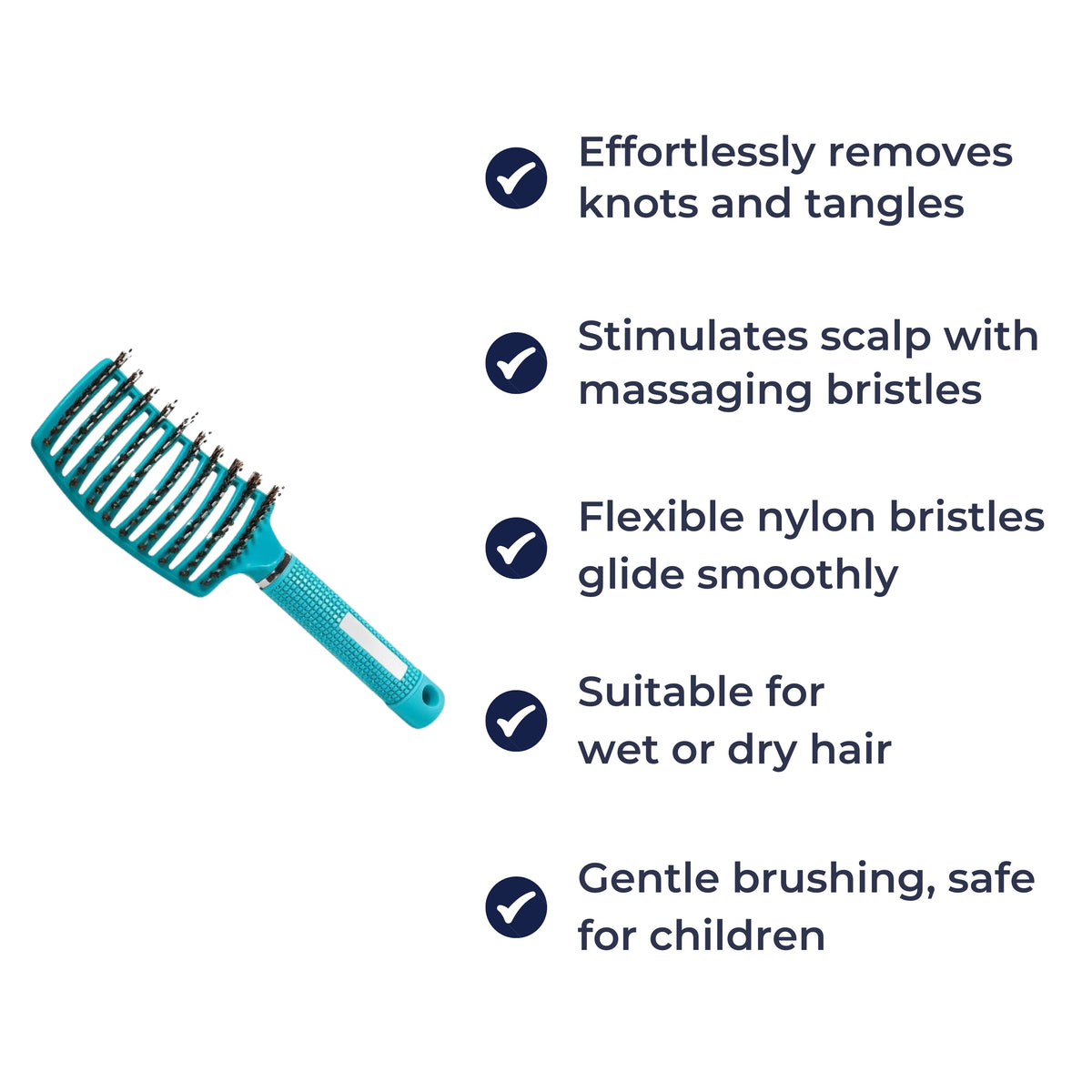 Quick Knot‑Free Detangling – Nylon Bristles with Scalp Massage Tips – For Thick or Curly Hair