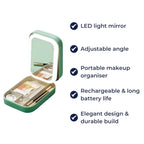 LED Light Mirror – Adjustable Angle – Organiser for Beauty Lovers – Bright Lighting for Flawless Look