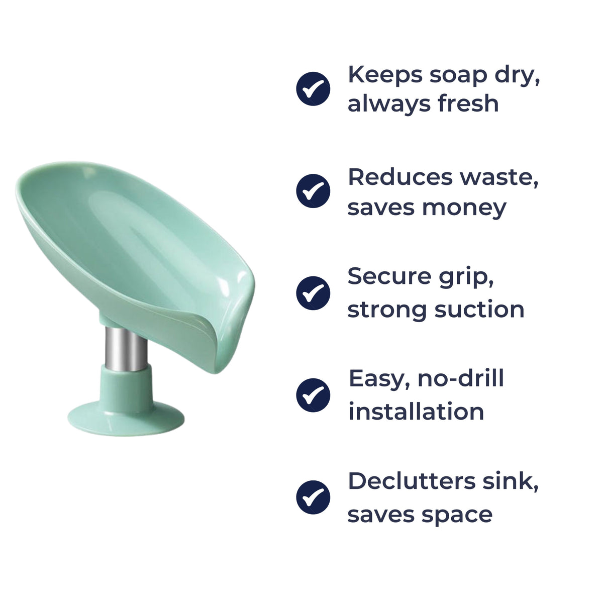Draining Soap Holder – Keep Soap Dry – Strong Suction Cup – No Drill Mount – Hygienic Bathroom & Shower Storage Solution