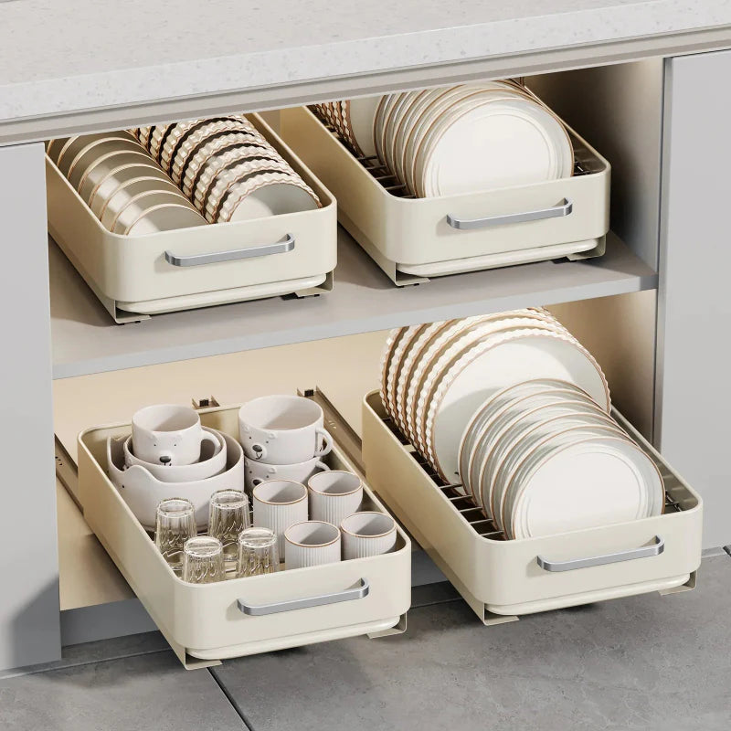 Pull-Out Dish Rack Sliding Drawer Drying Rack and Cabinet Organizer