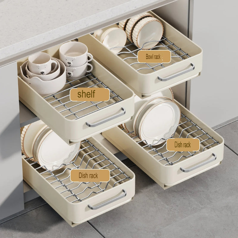 Pull-Out Dish Rack Sliding Drawer Drying Rack and Cabinet Organizer