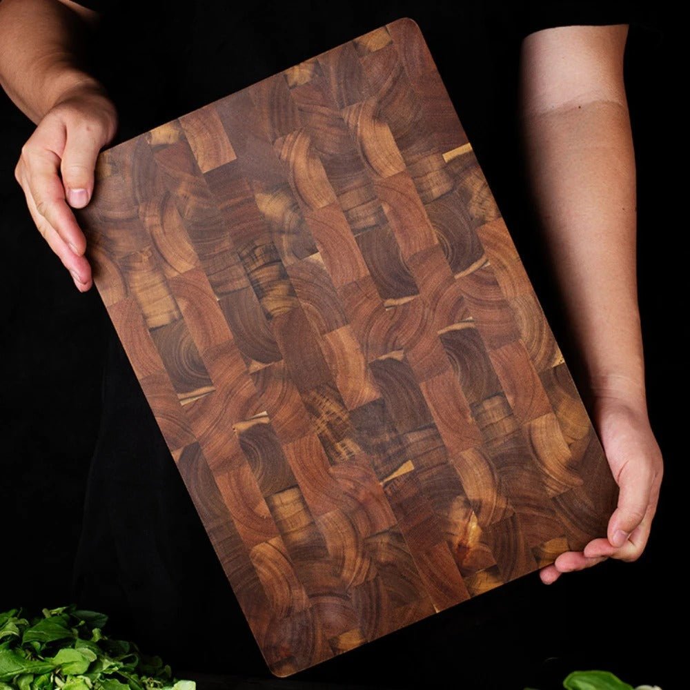 TIMBERSERVE – Antibacterial Acacia Wood Cutting Board with Elegant Chessboard Design