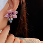Purple Oriental Hibiscus Floral Earrings