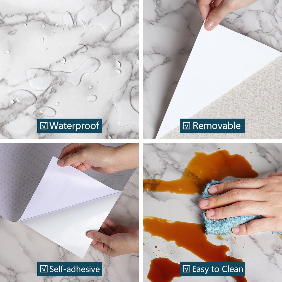 PVC Solid Vinyl Marble Wallpaper Waterproof Self-adhesive Wallpaper