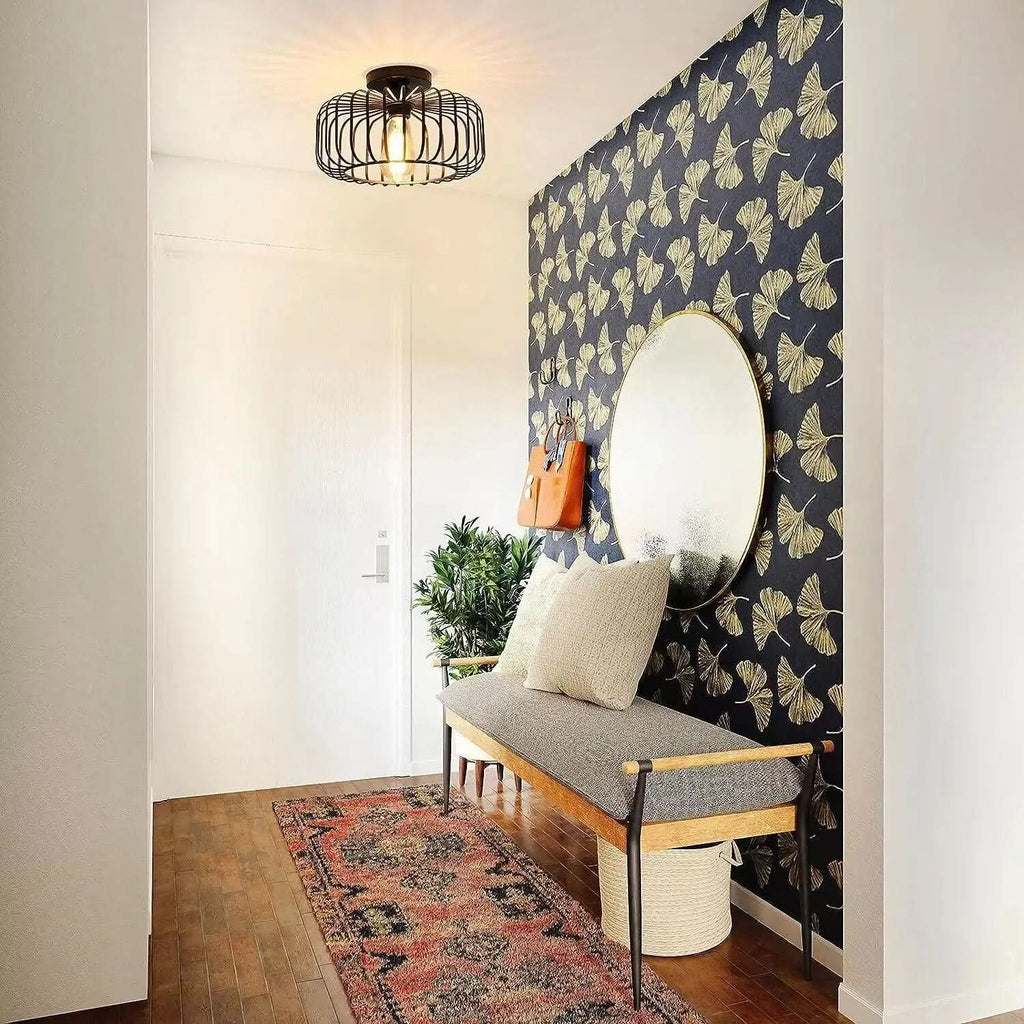 Modern Birdcage E26 Ceiling Light – Iron Flush Mount Fixture