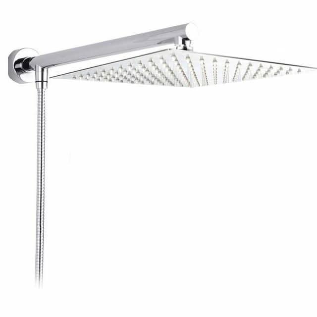 Wall-Mounted Rainfall Shower Head with Adjustable Arm and Hose