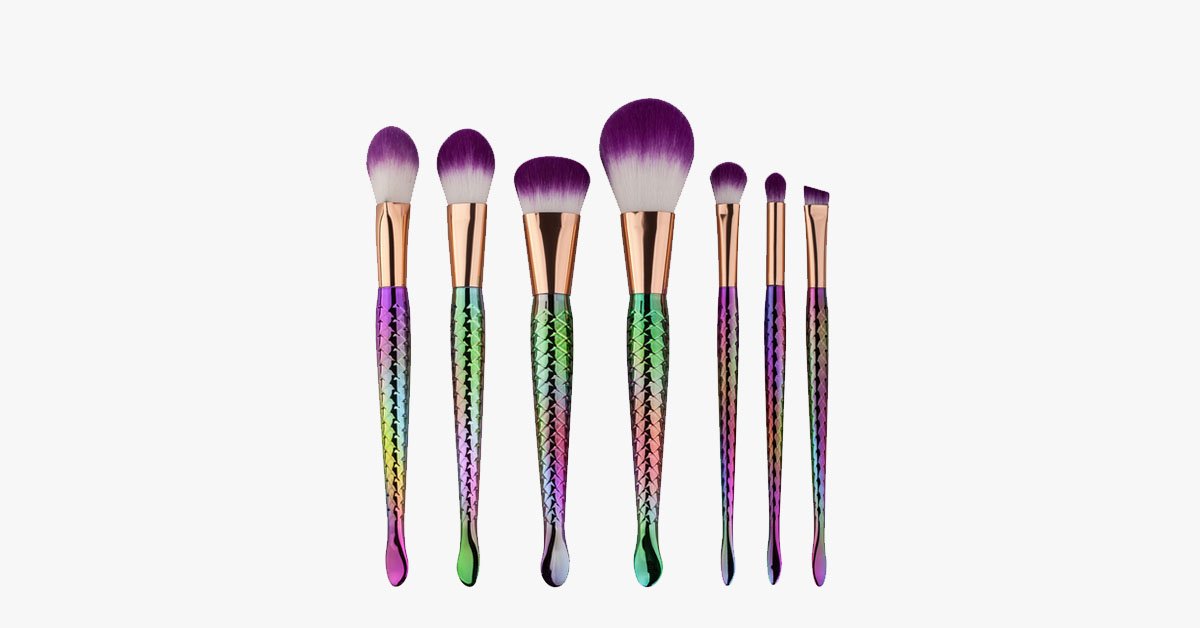 7 Pieces Rainbow Mermaid Brush Set - Unique Colorful Brush Set Perfect for Comprehensive Makeup