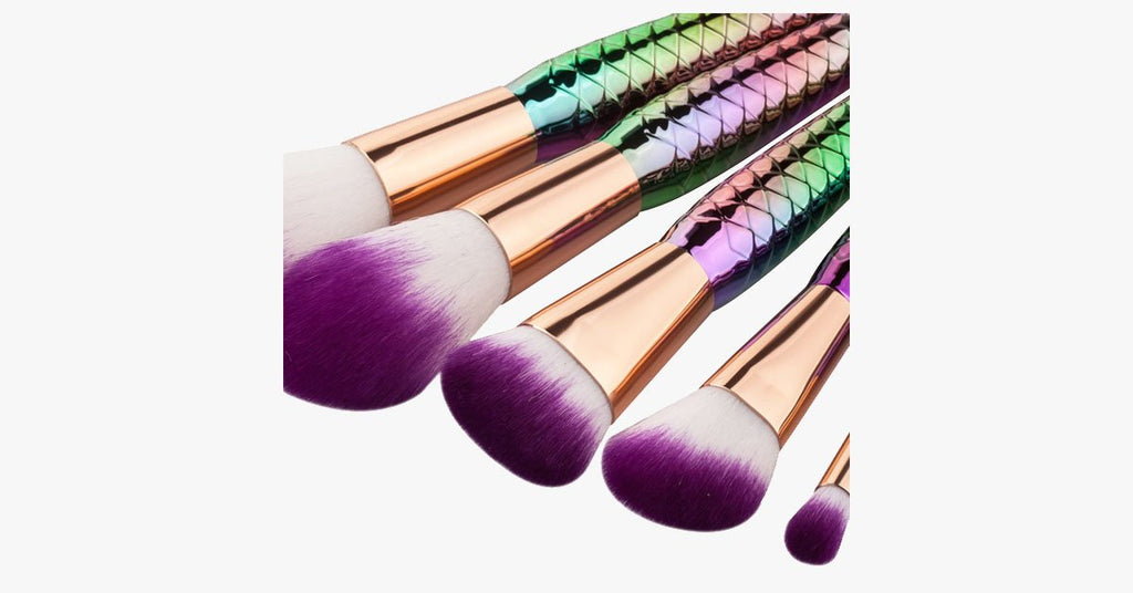 7 Pieces Rainbow Mermaid Brush Set - Unique Colorful Brush Set Perfect for Comprehensive Makeup
