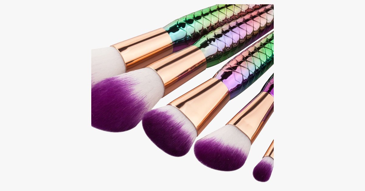 7 Pieces Rainbow Mermaid Brush Set - Unique Colorful Brush Set Perfect for Comprehensive Makeup