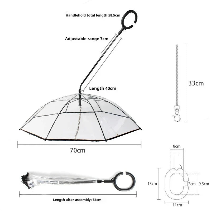 WALKDRY Clear – Wind-Resistant Pet Umbrella with Quick-Clip Leash