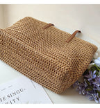 Rattan Woven Bag with Leather Straps - SummerBreeze Tote