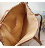 Rattan Woven Bag with Leather Straps - SummerBreeze Tote