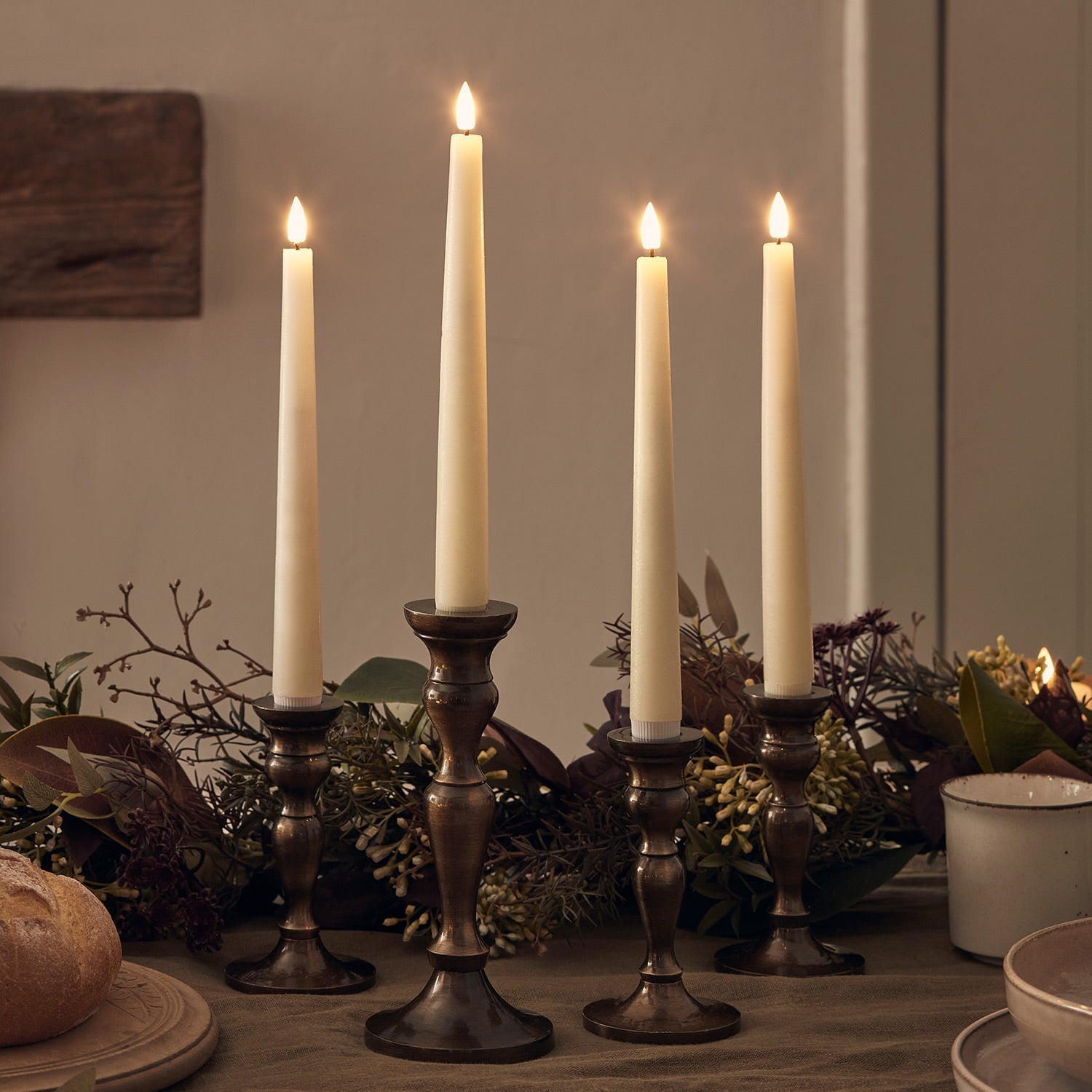 LED Wax Flickering Taper Candle Set