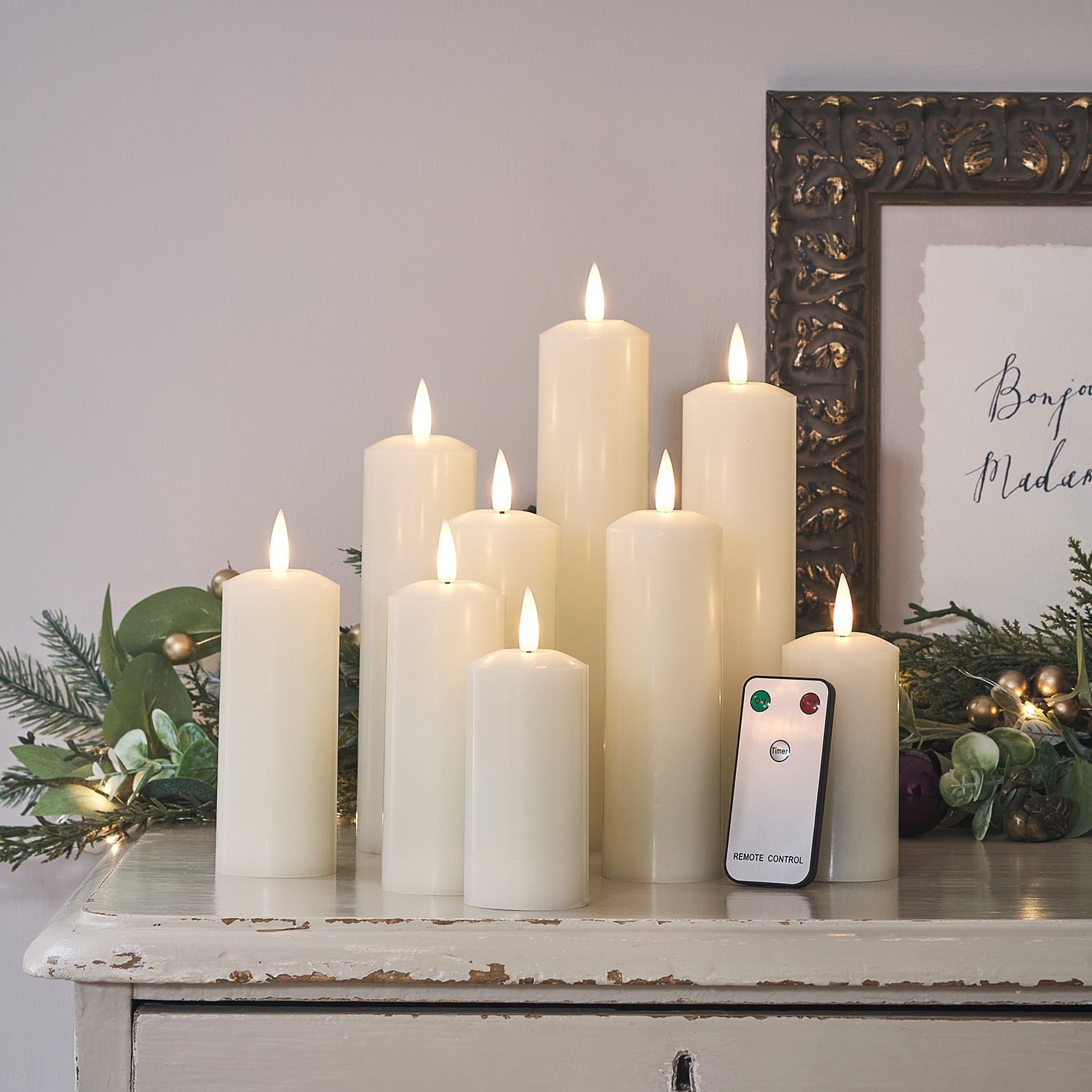 LED Wax Pillar Candles Remote Set