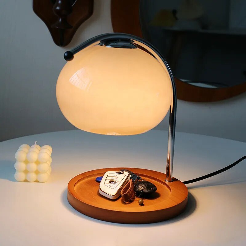 Glass table lamp in retro style with stand