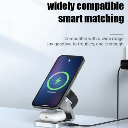 3-in-1 Magnetic Wireless Charger - Fast Foldable Charging Station for Samsung, iPhone & AirPods