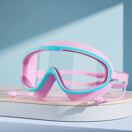Swimming Goggles - No-Leak Panoramic View Swim Mask for Kids with Nose Clips & Earplugs